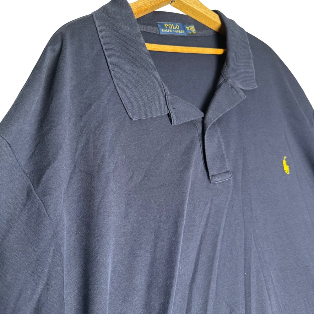 Polo Ralph Lauren Mens 5XB Navy Blue Short Sleeve Cotton Polo Shirt Yellow